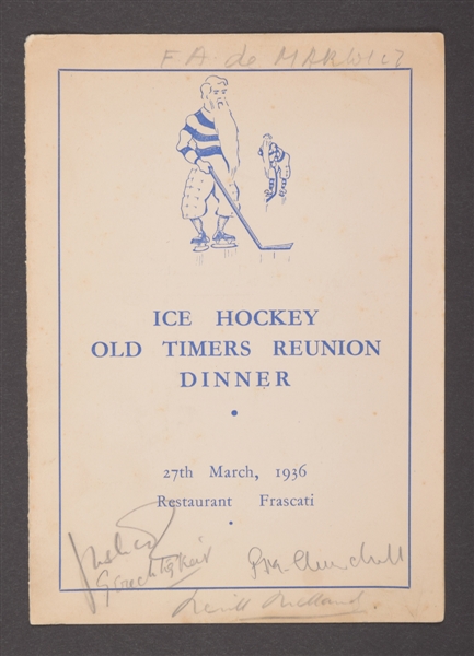 1936 British Ice Hockey Dinner Multi-Signed Program Including Deceased HOFers Bunny Ahearne (HHOF), Peter Patton (IIHF HOF) and Carl Erhardt (IIHF HOF)