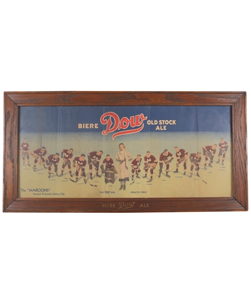 Montreal Maroons 1932-33 Dow Beer Team Photo Framed Advertising Display (16 ½” x 33 ½”) 