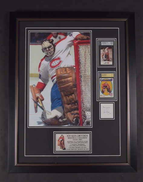 Ken Dryden Montreal Canadiens Framed Montage with Signature and 1971-72 Topps Rookie Card (23” x 29”) Plus "The Game" Signed Book - Both Authenticated