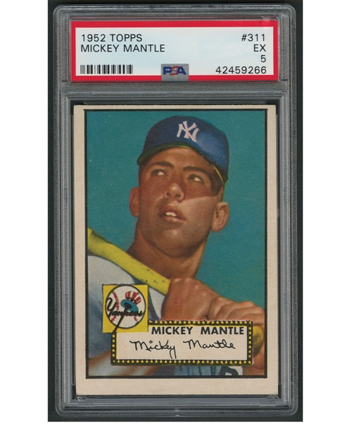 1952 Topps Baseball Card #311 HOFer Mickey Mantle RC - Graded PSA 5