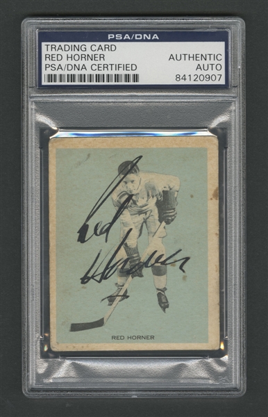 1933-34 Hamilton Gum (V288) Hockey #21 Deceased HOFer Red Horner Signed Rookie Card - PSA/DNA Certified