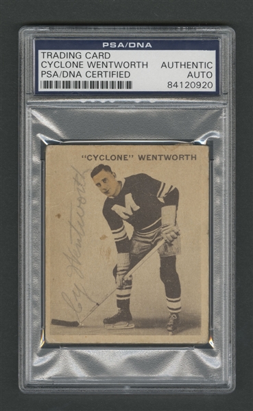 1933-34 World Wide Gum Ice Kings (V357) Hockey #43 Marvin "Cy" Wentworth Signed Rookie Card – PSA/DNA Certified