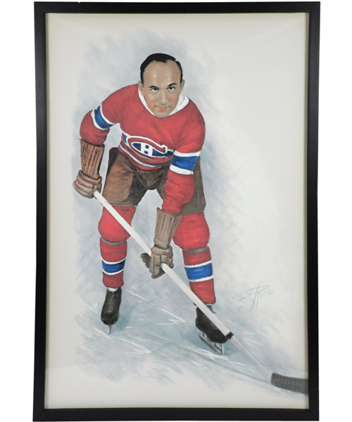 Large Howie Morenz Montreal Canadiens Rice Framed Reproduction Photo from Original that Hung in the Montreal Forum (42 ½” x 63”)