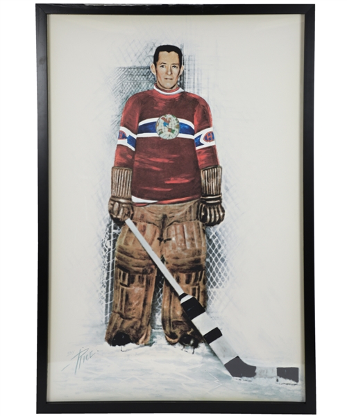 Large Georges Vezina Montreal Canadiens Rice Framed Reproduction Photo from Original that Hung in the Montreal Forum (42 ½” x 63”) 