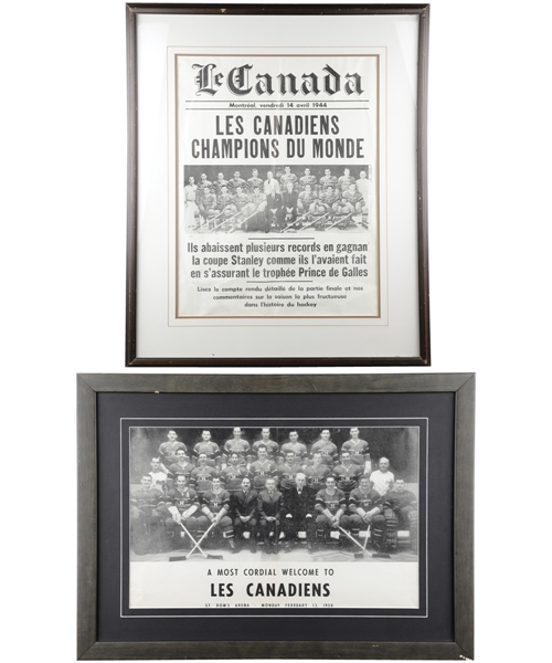 Vintage Montreal Canadiens Memorabilia Collection of 6 Including 1944 and 1950 Team Picture Framed Broadsides