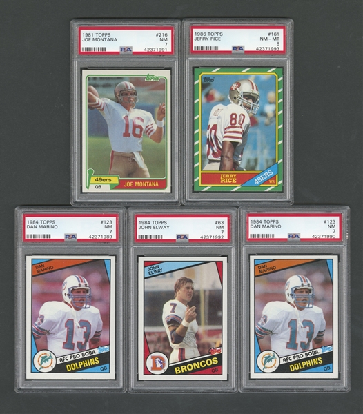 1981-86 Topps Football PSA-Graded Rookie Cards of Joe Montana, Dan Marino (2), John Elway and Jerry Rice