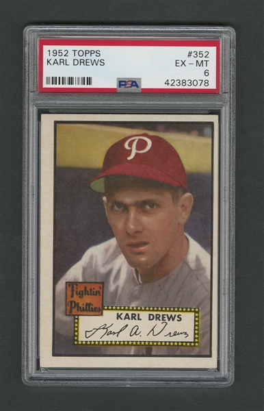 1952 Topps Baseball Card #352 Karl Drews - Graded PSA 6