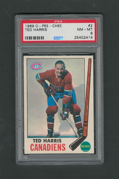 1969-70 O-Pee-Chee Hockey Card #2 Ted Harris - Graded PSA 8