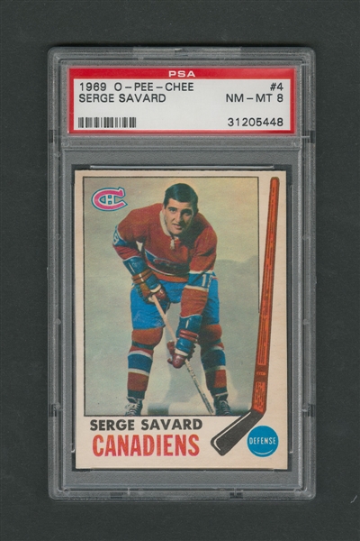 1969-70 O-Pee-Chee Hockey Card #4 HOFer Serge Savard RC - Graded PSA 8