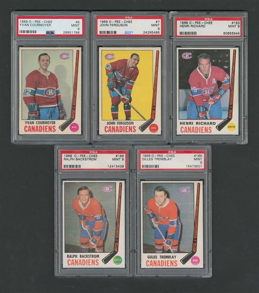 1969-70 O-Pee-Chee Montreal Canadiens PSA-Graded Hockey Card Collection of 5 - All Graded PSA 9 - One Highest Graded!