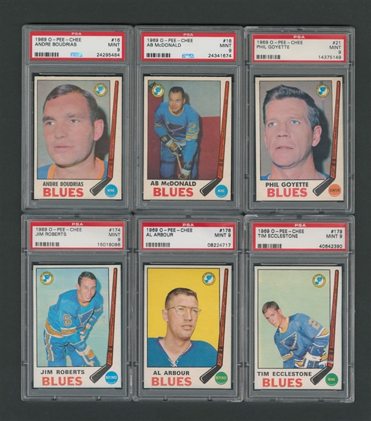 1969-70 O-Pee-Chee St.Louis Blues PSA-Graded Hockey Card Collection of 6 - All Graded PSA 9 - Four Highest Graded!