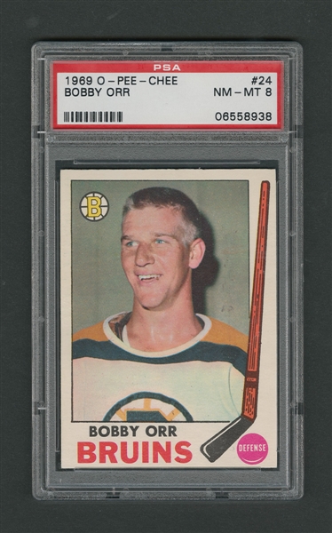 1969-70 O-Pee-Chee Hockey Card #24 HOFer Bobby Orr - Graded PSA 8