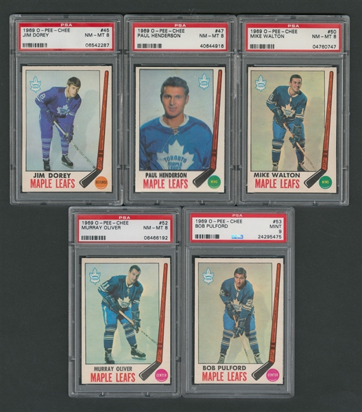 1969-70 O-Pee-Chee Toronto Maple Leafs PSA-Graded Hockey Card Collection of 5 - All Graded PSA 8