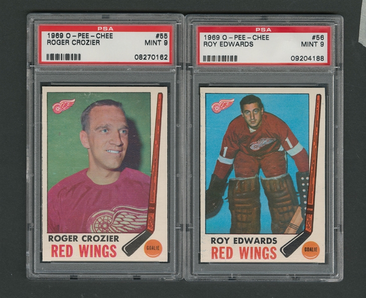 1969-70 O-Pee-Chee Detroit Red Wings Goalies PSA-Graded Hockey Card Collection of 2 - Both Graded PSA 9