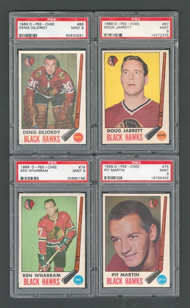 1969-70 O-Pee-Chee Chicago Blackhawks PSA-Graded Hockey Card Collection of 4 - All Graded PSA 9