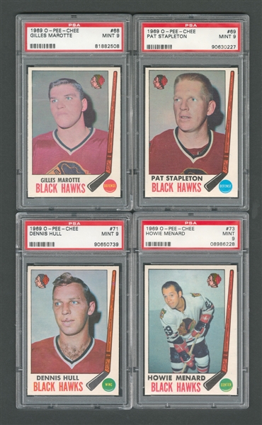 1969-70 O-Pee-Chee Chicago Blackhawks PSA-Graded Hockey Card Collection of 4 - All Graded PSA 9 - One Highest Graded!