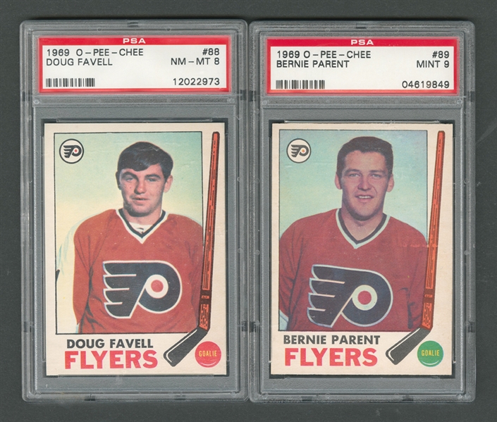 1969-70 O-Pee-Chee Philadelphia Flyers Goalies PSA-Graded Hockey Card Collection of 2 - Inc. Parent Graded PSA 9 