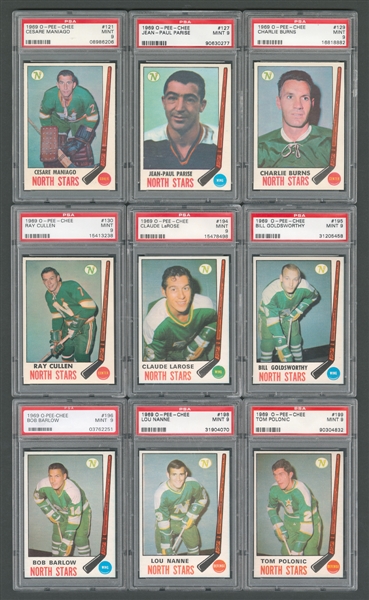 1969-70 O-Pee-Chee Minnesota North Stars PSA-Graded Hockey Card Collection of 9 - All Graded PSA 9