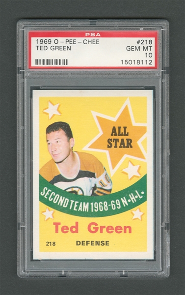 1969-70 O-Pee-Chee Hockey Card #218 Ted Green All-Star - Graded PSA 10 - Highest Graded!