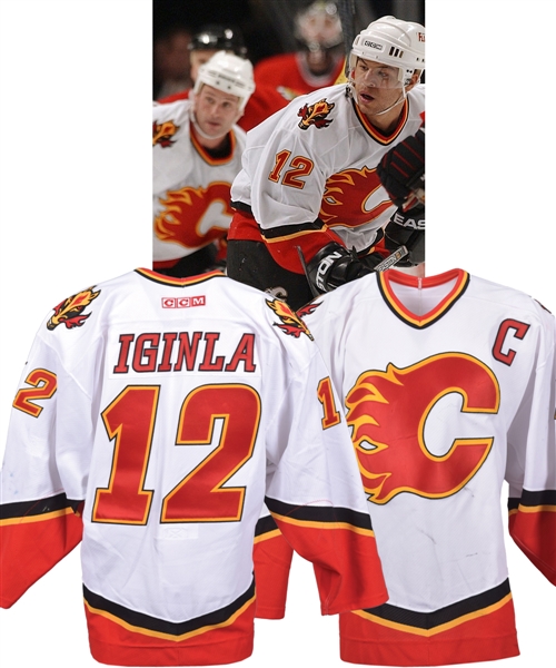 Jarome Iginlas 2003-04 Calgary Flames Game-Worn Captains Jersey with LOA - Team Repairs! - Maurice Richard Trophy Season! - Photo-Matched!