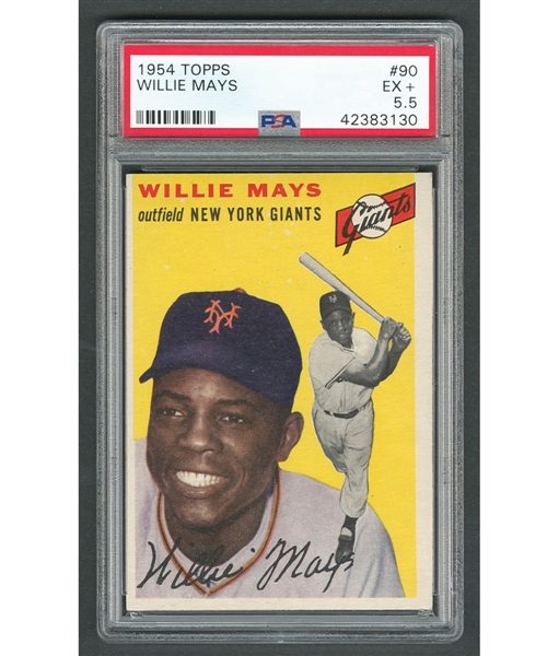 1954 Topps Baseball Card #90 HOFer Willie Mays - Graded PSA 5.5