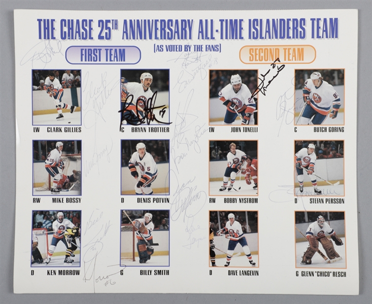 New York Islanders Memorabilia Collection of 20+ Including 25th Anniversary Team-Signed Photo Featuring Bossy, Gillies, Smith, Morrow and Trottier