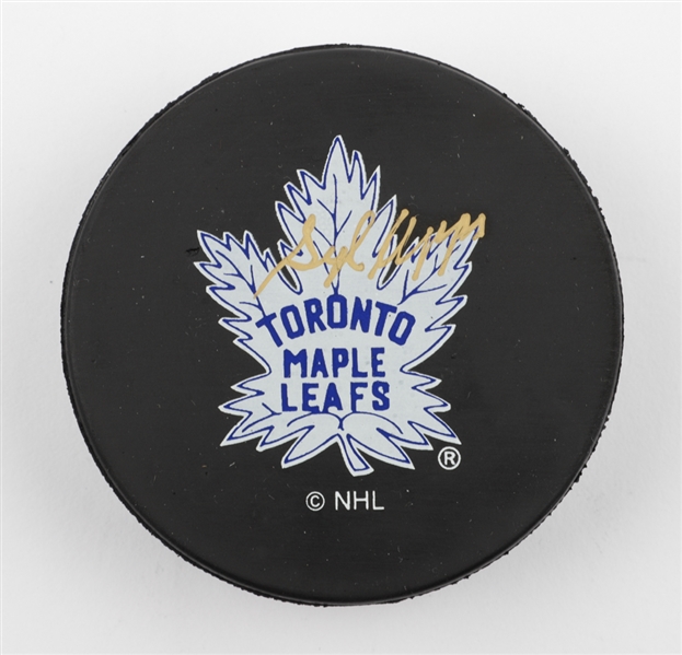 Deceased HOFer Syl Apps Signed Toronto Maple Leafs Puck - JSA Authenticated