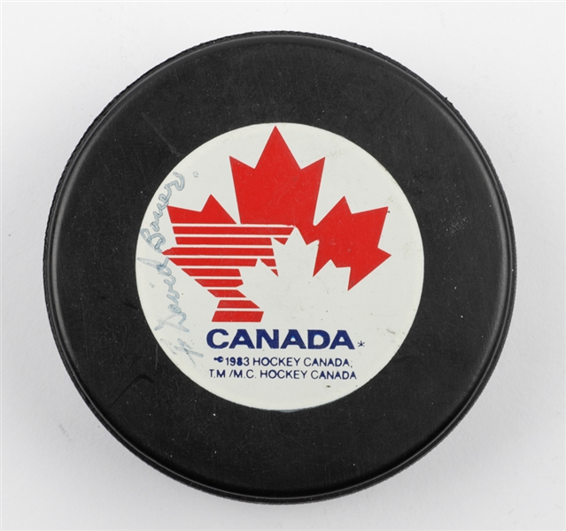 Deceased HOFer Father David Bauer Signed Puck with PSA/DNA COA