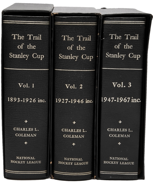 Vic Hadfields "The Trail of the Stanley Cup" Leather-Bound Three-Volume Book Set with His Signed LOA