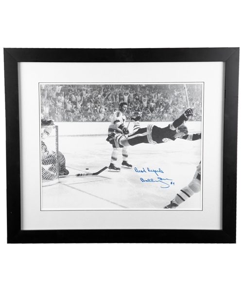 Bobby Orr Signed Boston Bruins "The Goal" Framed Photo from Vic Hadfields Personal Collection with His Signed LOA (22 ½” x 26 ½”) 