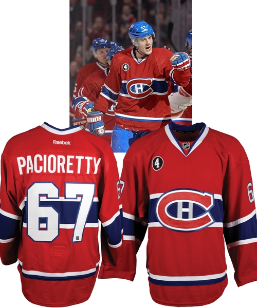 Max Paciorettys 2014-15 Montreal Canadiens Game-Issued Playoffs Jersey with Team LOA - Beliveau Memorial Patch!