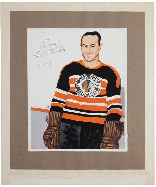 Deceased HOFer Earl Seibert Chicago Black Hawks Signed Original Painting by Carleton "Mac" McDiarmid