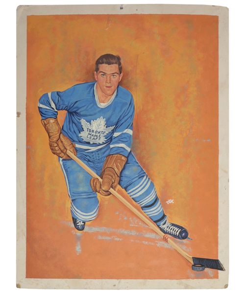 Dick Duff Toronto Maple Leafs 1959 Hockey Blueline Magazine Cover Original Painting by Tex Coulter - Image Used on Late-1950s Parkhurst Hockey Cards! (14 ½” x 18”)