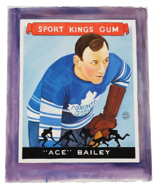 Ace Bailey Toronto Maple Leafs 1933-34 Goudey Sport Kings Hockey Card Painting (18" x 22 1/2")