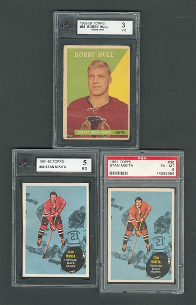 1950s/1970s Topps and O-Pee-Chee Chicago Black Hawks Card Collection of 26 Including 1958-59 Topps Bobby Hull RC, 1964-65 Topps Tall Boys (9) and 1961-62 Topps Stan Mikita (2)