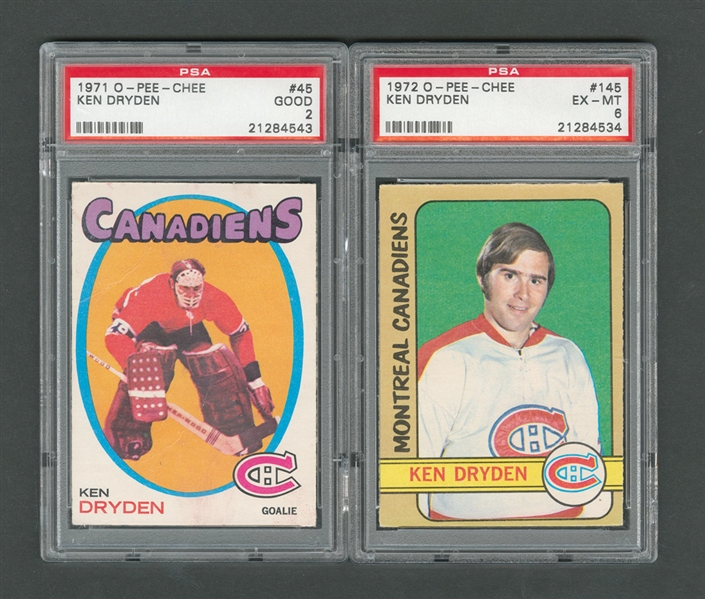 1971-87 O-Pee-Chee Montreal Canadiens PSA-Graded and BGS-Graded Hockey Card Collection of 6 Including 1971-72 Ken Dryden RC and 1986-87 Patrick Roy RC