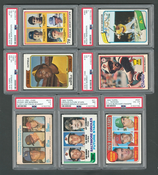 1969-89 Topps, O-Pee-Chee, Fleer, Donruss and Bowman PSA-Graded Baseball Card Collection of 49 Including Rookie Cards of Schmidt, Windfield, Murray, Henderson, Ripken, Sandberg, Gwynn and Others!