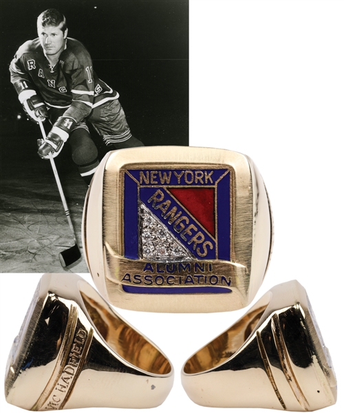 Vic Hadfields New York Rangers Alumni Association 14K Gold and Diamond Ring with His Signed LOA