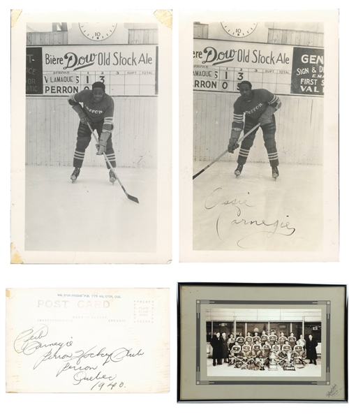 Herb Carnegies Vintage Photo Collection of 9 Including 1939-40 Perron Flyers, 1940-41 Timmins Buffalo Ankerites, 1944-45 Shawinigan Cataractes and 1945-46 Sherbrooke Randies with Family LOA