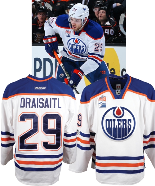 Leon Draisaitls 2016-17 Edmonton Oilers Game-Worn Jersey - NHL Centennial & Rogers Place Inaugural Season Patches! - Photo-Matched!