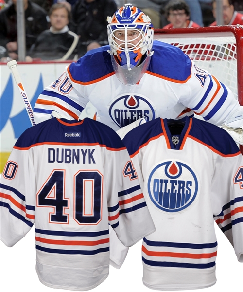 Devan Dubnyks 2012-13 Edmonton Oilers Game-Worn Retro Jersey with Team LOA