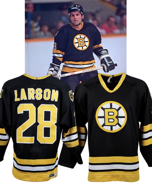 Reed Larsons 1986-87 Boston Bruins Game-Worn Jersey with LOA - 15+ Team Repairs! - Photo-Matched!