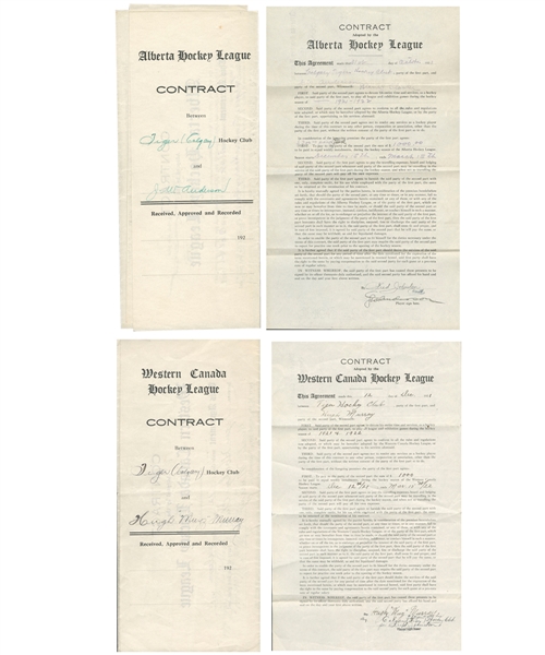 "Jocko" Andersons and "Muzz" Murrays 1921-22 Official WCHL Contracts (2) Signed by Anderson, Murray and Calgary Tigers President Fred Johnston