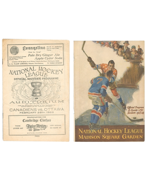 Ottawa Auditorium 1927-28 Program (Senators vs Canadiens) and Madison Square Garden 1927-28 Program (Americans vs Black Hawks)