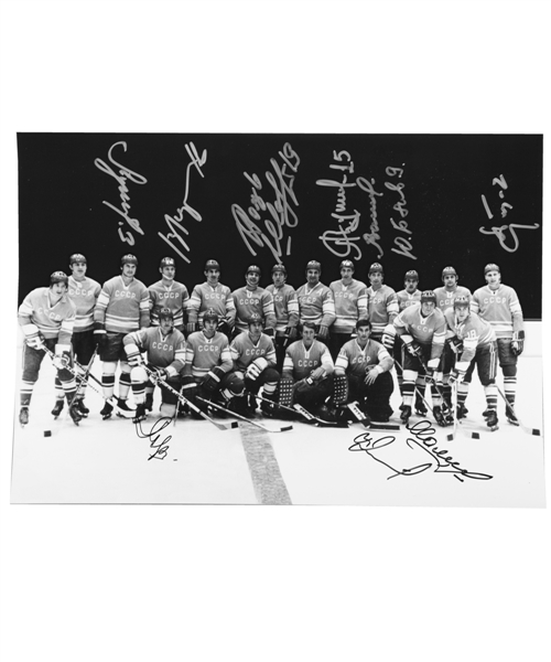 Soviet Union National Team 1972 Team-Signed Photograph with Tretiak, Yakushev and Mikhailov with LOA (10” x 14”)