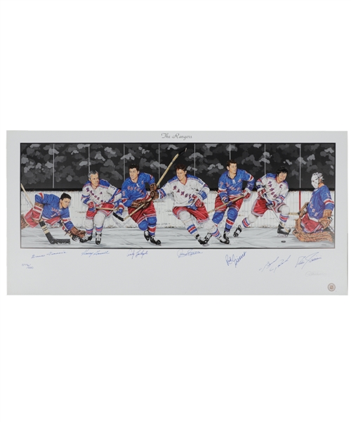 New York Rangers Limited-Edition Lithograph Autographed by 7 HOFers with LOA (18" x 39")