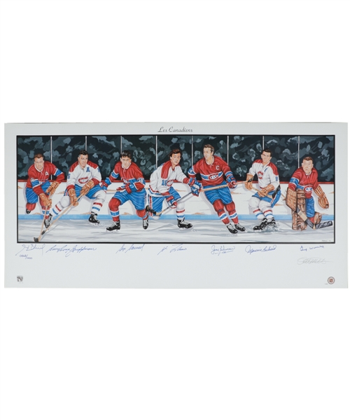 Montreal Canadiens Limited-Edition Lithograph Autographed by 7 HOFers with LOA (18" x 39")