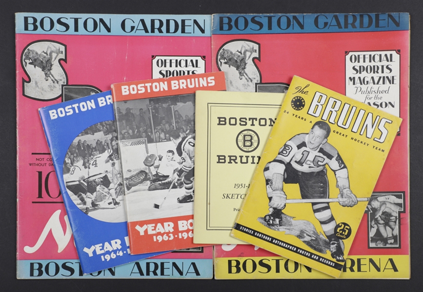 Boston Bruins 1947-65 Media Guides (4) and 1935-71 Hockey Programs/Magazines (12)