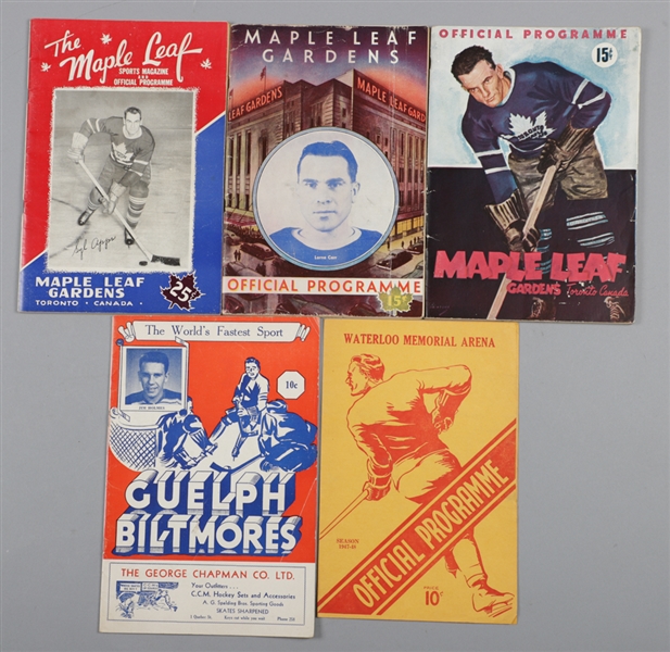 Vintage 1934-59 AHL, MSHL, WHL, PCHL, QSHL and OHA Hockey Program and Photo Collection of 49