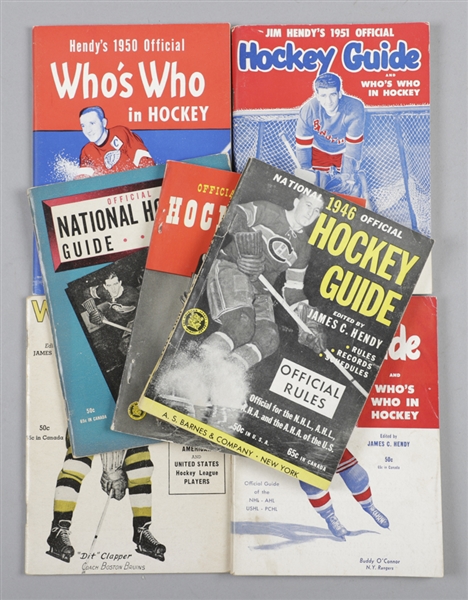 James C. Hendy 1946-51 Hockey Guides (7) Plus 1970s/1990s Hockey Postcard Sets, Starter Sets and Partial Sets